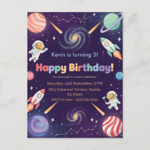 Postal De Invitación Fiesta de cumpleaños de astronautas en el espacio 