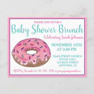 Postal De Invitación Fiesta de cumpleaños de Baby Shower Pink Donut Dou