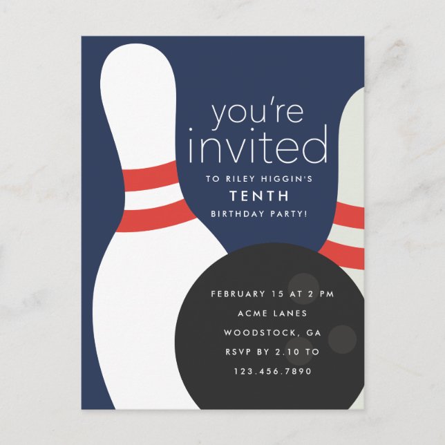 Postal De Invitación Fiesta de cumpleaños de Bowling (Anverso)