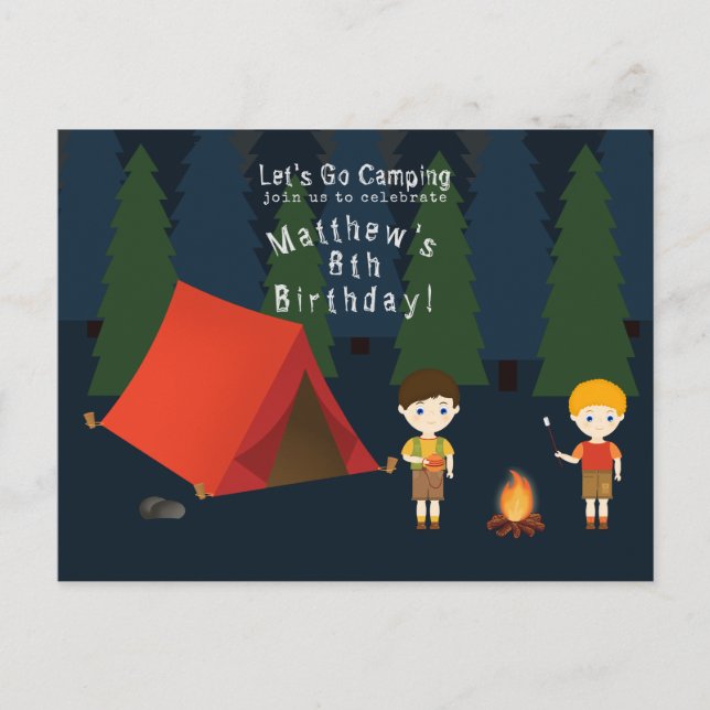 Postal De Invitación Fiesta de cumpleaños de Camping (Anverso)