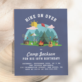 Postal De Invitación Fiesta de cumpleaños de camping azul marino modern