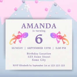 Postal De Invitación Fiesta de cumpleaños de chicas gecko rosadas