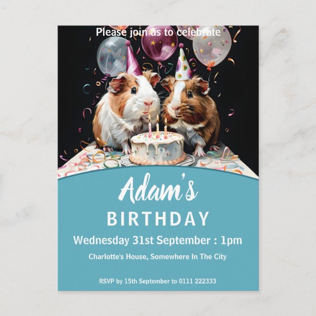 Postal De Invitación Fiesta de Cumpleaños de Cuy (Anverso)