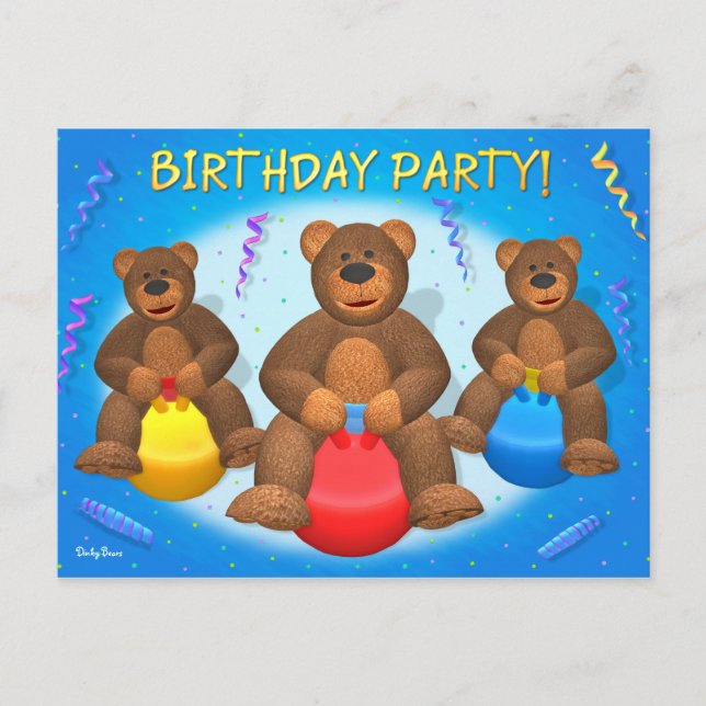 Postal De Invitación Fiesta de cumpleaños de Dinky Bears (Anverso)