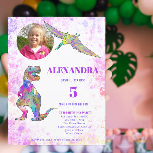 Postal De Invitación Fiesta de Cumpleaños de Dinosaurios para Niñas Fot