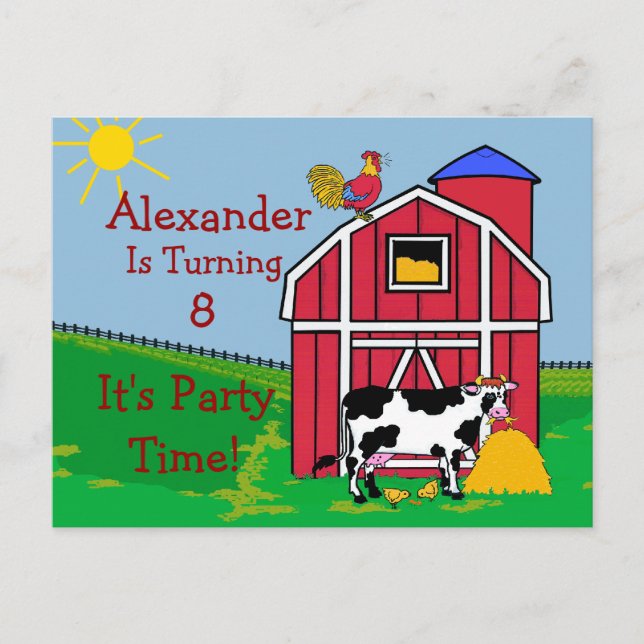 Postal De Invitación Fiesta de cumpleaños de granja-personalízala (Anverso)