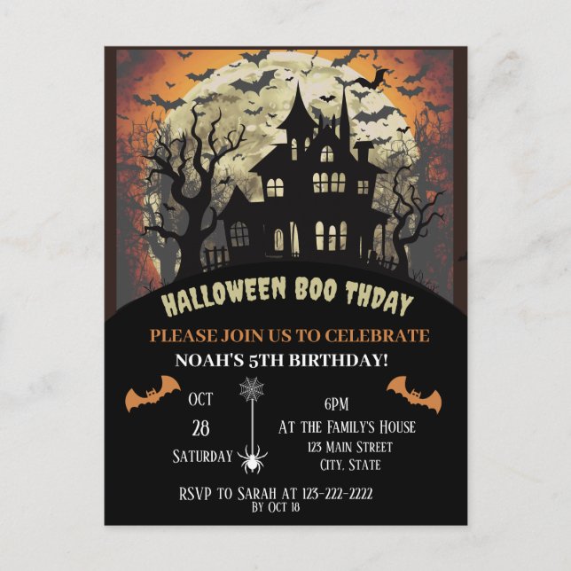 Postal De Invitación fiesta de cumpleaños de Halloween (Anverso)