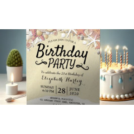 Postal De Invitación Fiesta de cumpleaños de la playa de verano estriba