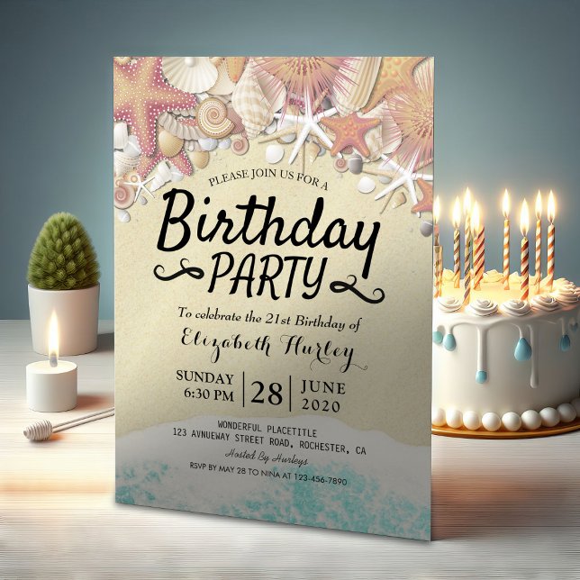 Postal De Invitación Fiesta de cumpleaños de la playa de verano estriba (Subido por el creador)