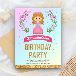 Postal De Invitación Fiesta de cumpleaños de la princesa floral rosa Pu