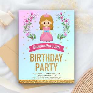 Postal De Invitación Fiesta de cumpleaños de la princesa floral rosa Pu