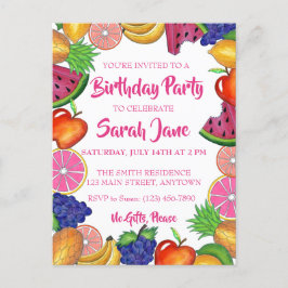 Postal De Invitación Fiesta de cumpleaños de la sandía plástica de la f