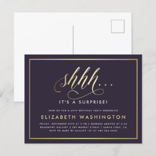 Postal De Invitación Fiesta de Cumpleaños de la Sorpresa Oro y Morado