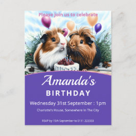 Postal De Invitación Fiesta de cumpleaños de los cerdos de Guinea