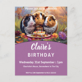 Postal De Invitación Fiesta de cumpleaños de los cerdos de Guinea