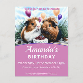 Postal De Invitación Fiesta de cumpleaños de los cerdos de Guinea