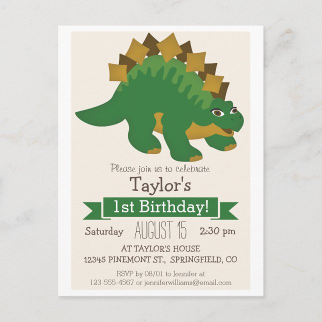 Postal De Invitación Fiesta de cumpleaños de los niños de los dinosauri (Anverso)