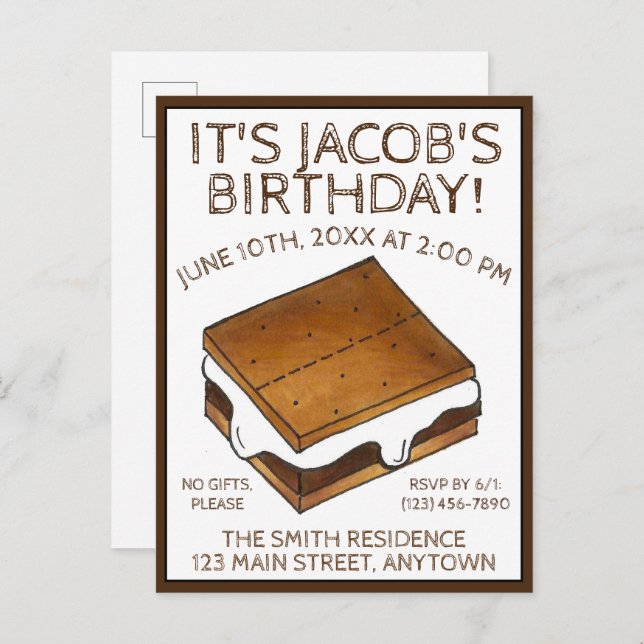 Postal De Invitación Fiesta de Cumpleaños de Malvaviscos S'mores de Fog (Anverso / Reverso)