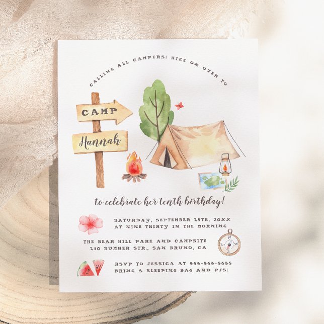 Postal De Invitación Fiesta de cumpleaños de niñas de camping de verano (Subido por el creador)
