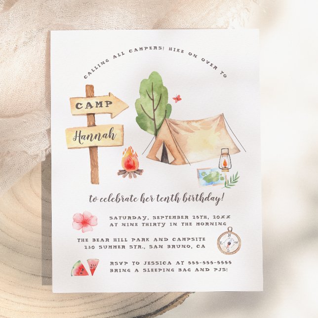 Postal De Invitación Fiesta de cumpleaños de niñas de camping de verano (Subido por el creador)