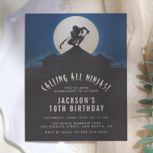 Postal De Invitación Fiesta de Cumpleaños de Ninja Moderno en la Siluet