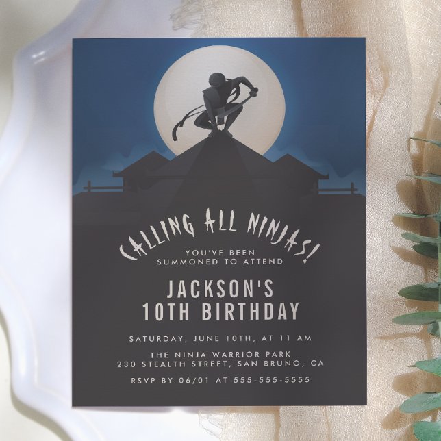 Postal De Invitación Fiesta de Cumpleaños de Ninja Moderno en la Siluet (Subido por el creador)