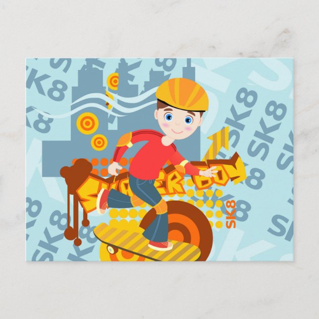 Postal De Invitación Fiesta de cumpleaños de niño de skateboard con gra (Anverso)