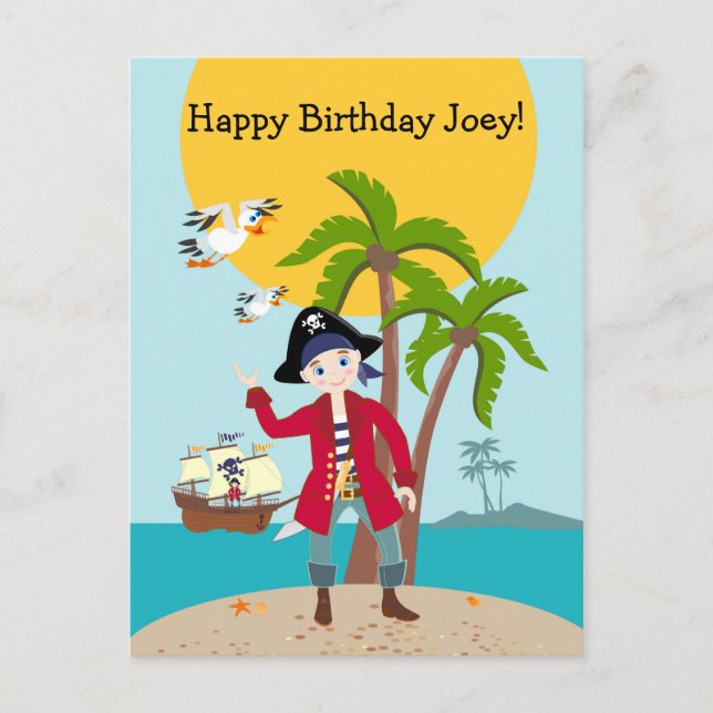 Postal De Invitación Fiesta de cumpleaños de niño pirata (Anverso)