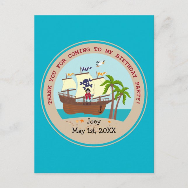 Postal De Invitación Fiesta de cumpleaños de niño pirata (Anverso)