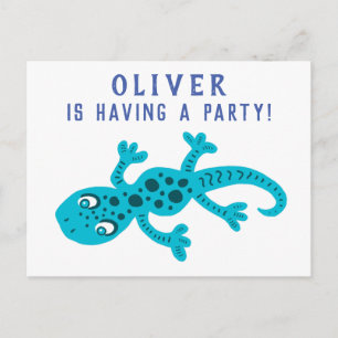 Postal De Invitación Fiesta de Cumpleaños de Niños Lagarto Gecko Lindo 