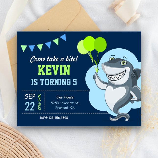 Postal De Invitación Fiesta de Cumpleaños de Niños Tiburón Adorable (Subido por el creador)