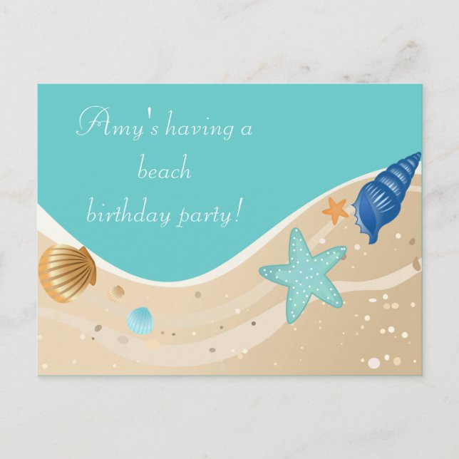 Postal De Invitación Fiesta de cumpleaños de playa (Anverso)