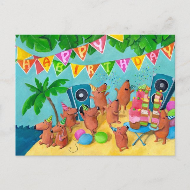 Postal De Invitación Fiesta de cumpleaños de playa (Anverso)