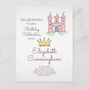 Postal De Invitación Fiesta de Cumpleaños de Princesa y Unicornio con A