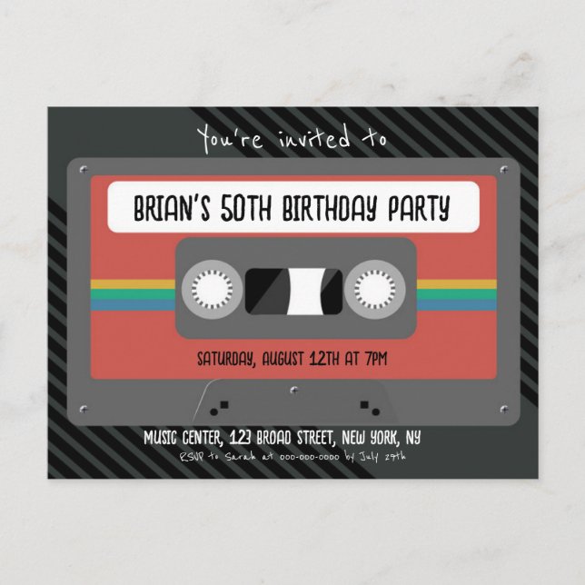 Postal De Invitación Fiesta de cumpleaños de Retro Mixtape (Anverso)