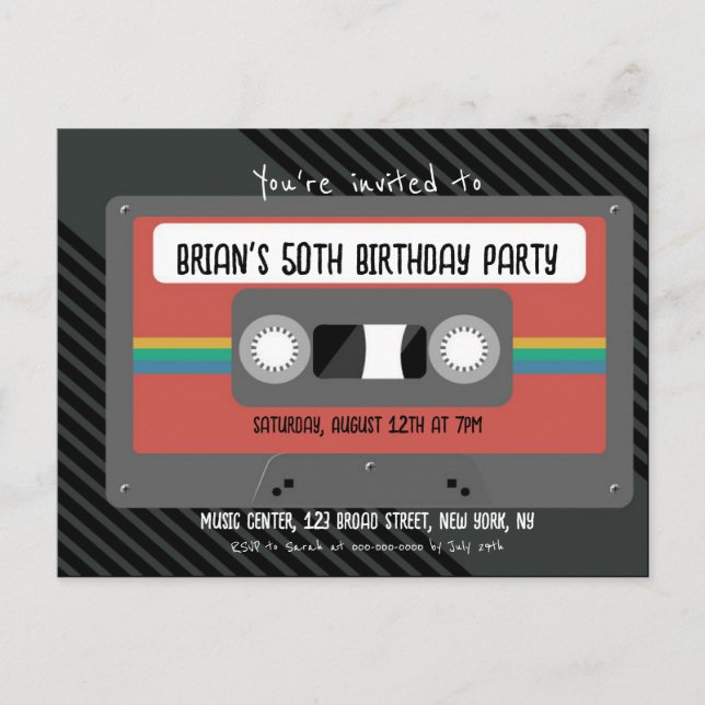 Postal De Invitación Fiesta de cumpleaños de Retro Mixtape (Anverso)