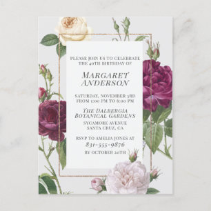 Postal De Invitación Fiesta de cumpleaños de Rosas pintados en la front