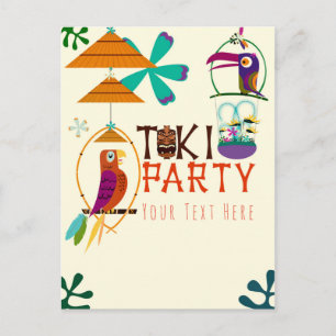 Postal De Invitación Fiesta de Cumpleaños de Tiki Birds Luau Vintage