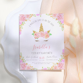 Postal De Invitación Fiesta de cumpleaños de Unicornio, Purpurina de or