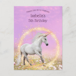 Postal De Invitación Fiesta de Cumpleaños de Unicornio Rosa y Lavanda