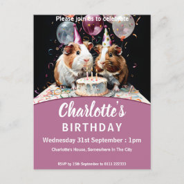 Postal De Invitación Fiesta de cumpleaños del cerdo de Guinea