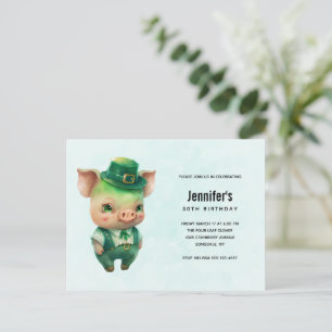 Postal De Invitación Fiesta de Cumpleaños del Cerdo Verde Lindo con Rop