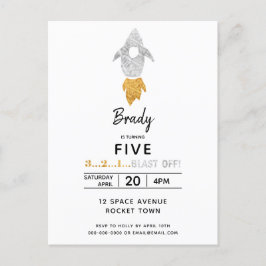 Postal De Invitación Fiesta de cumpleaños del espacio exterior del barc