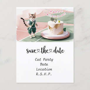 Postal De Invitación Fiesta de cumpleaños del gato en la pista de tenis