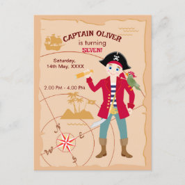 Postal De Invitación Fiesta de cumpleaños del mapa del tesoro de Pirate