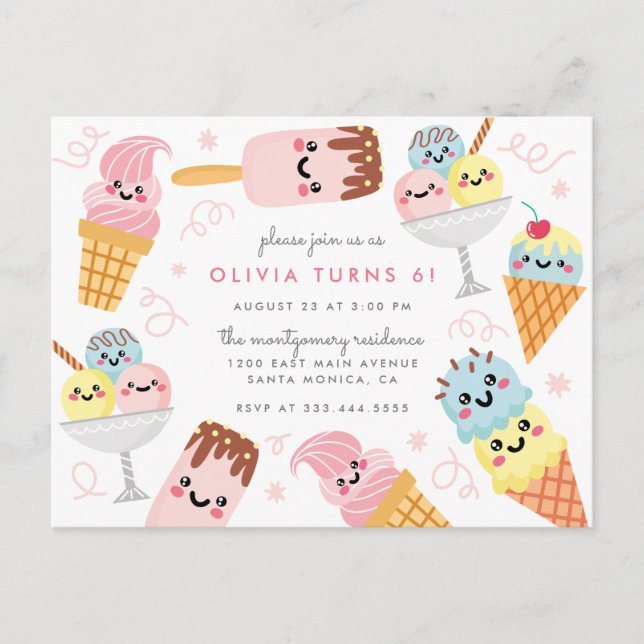 Postal De Invitación Fiesta de cumpleaños del niño con crema de helado  (Anverso)