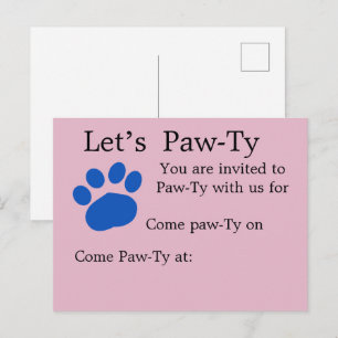 Postal De Invitación Fiesta de Cumpleaños del Perro Rosa Let's Paw-ty
