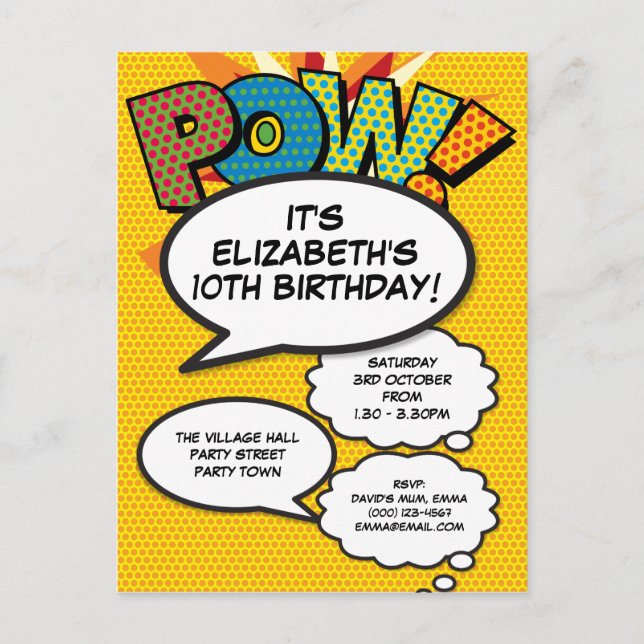 Postal De Invitación Fiesta de Cumpleaños Divertida para Cualquier Edad (Anverso)