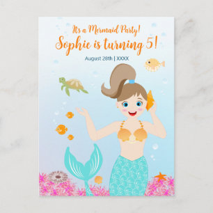 Postal De Invitación Fiesta de cumpleaños femenina de sirena y amigas