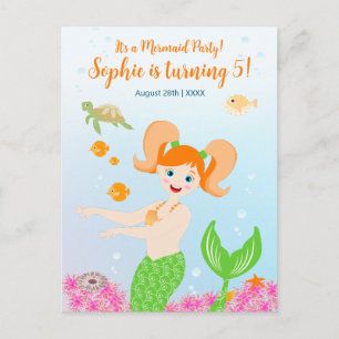 Postal De Invitación Fiesta de cumpleaños femenina de sirena y amigas